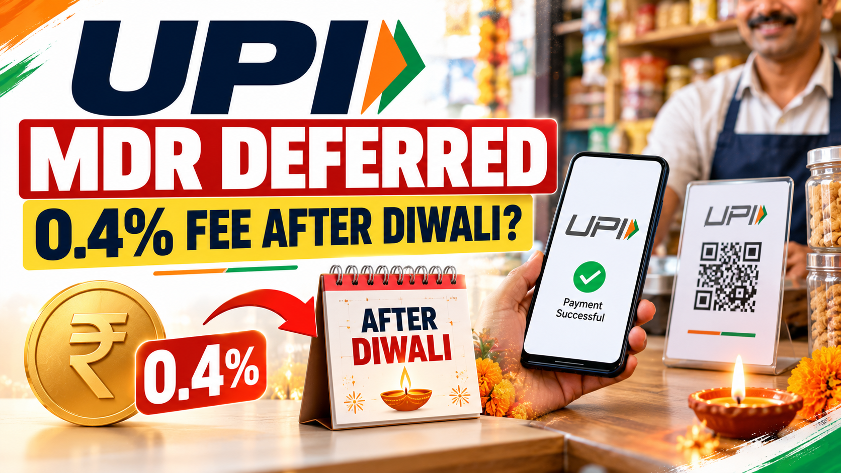 UPI MDR Deferred Till After Diwali 2026: 0.4% Fee Explained